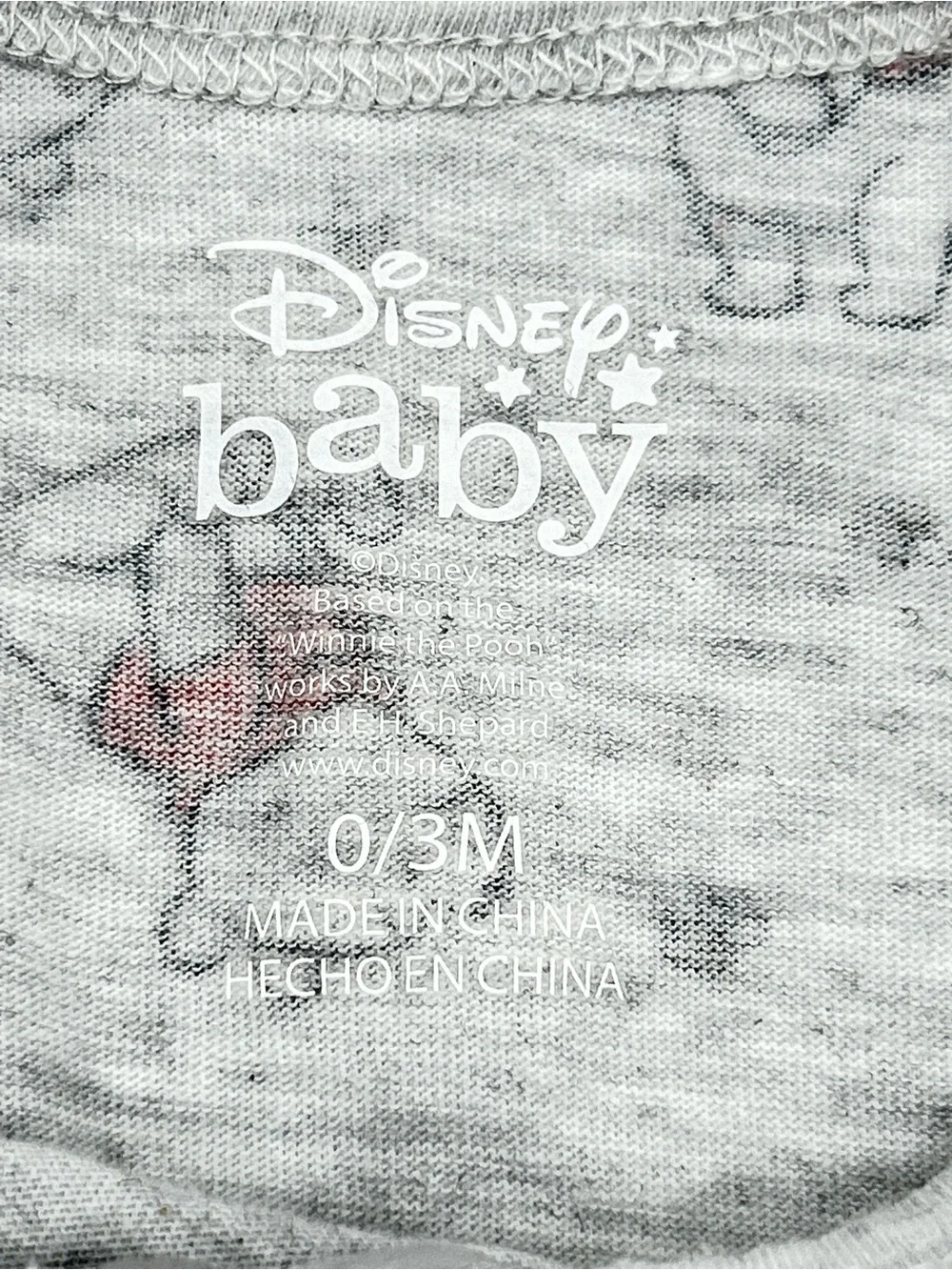 Disney Baby Gray Long-Sleeve One-Piece with Winnie the Pooh Character Size 0/3 M